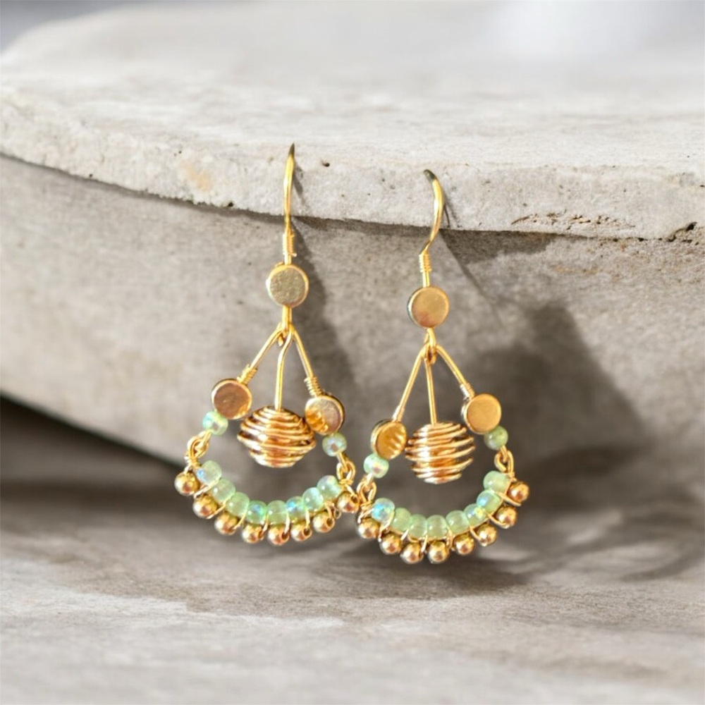Chic Gold and Green Beaded Earrings